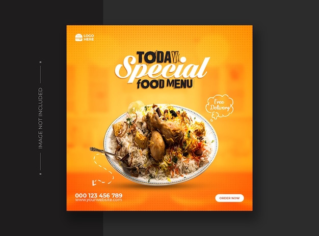 Plantilla de publicación de redes sociales de menú de restaurante y comida