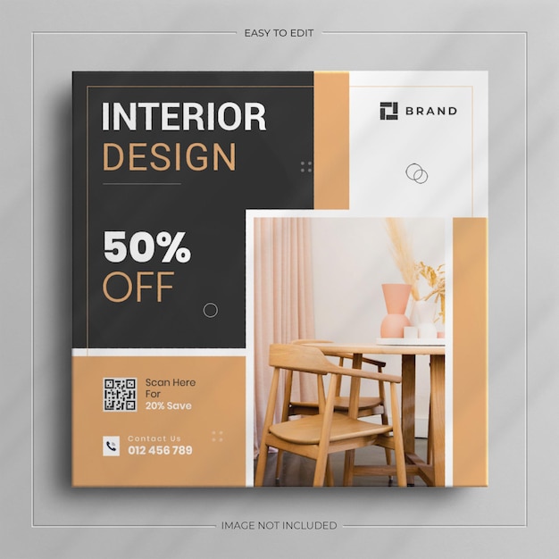 Plantilla de publicación de redes sociales de muebles interiores modernos minimalistas