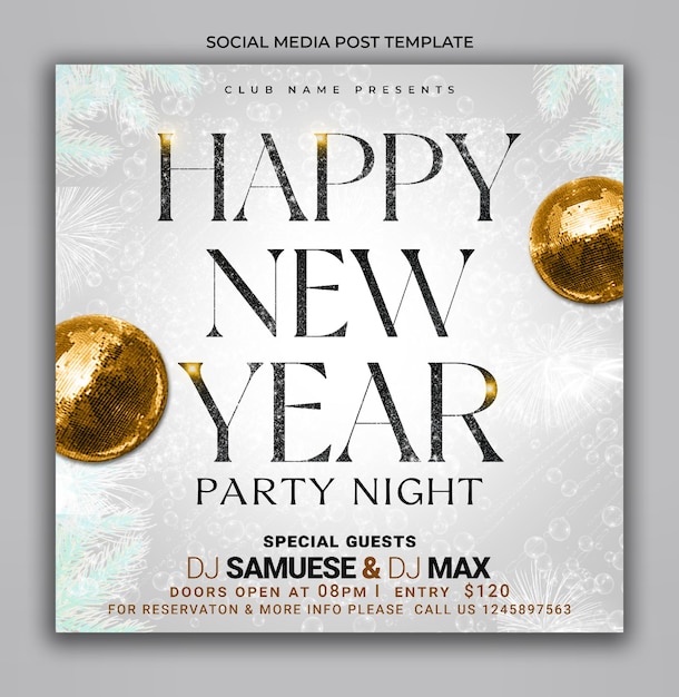 PSD plantilla de publicación en redes sociales noche de fiesta de año nuevo
