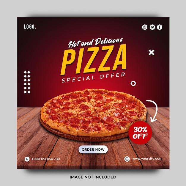 Plantilla de publicación de redes sociales de pizza caliente y deliciosa