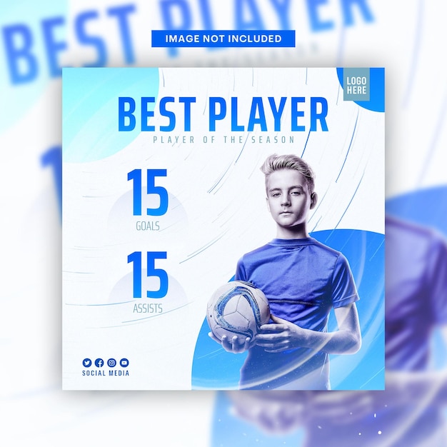 PSD plantilla de publicación de redes sociales de póster de mejor jugador de fútbol