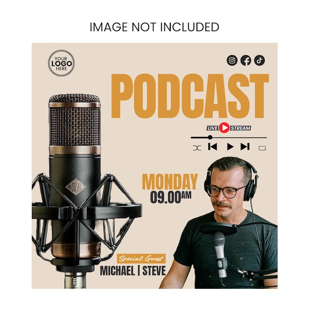plantilla de publicación de redes sociales de promoción de podcast con micrófono