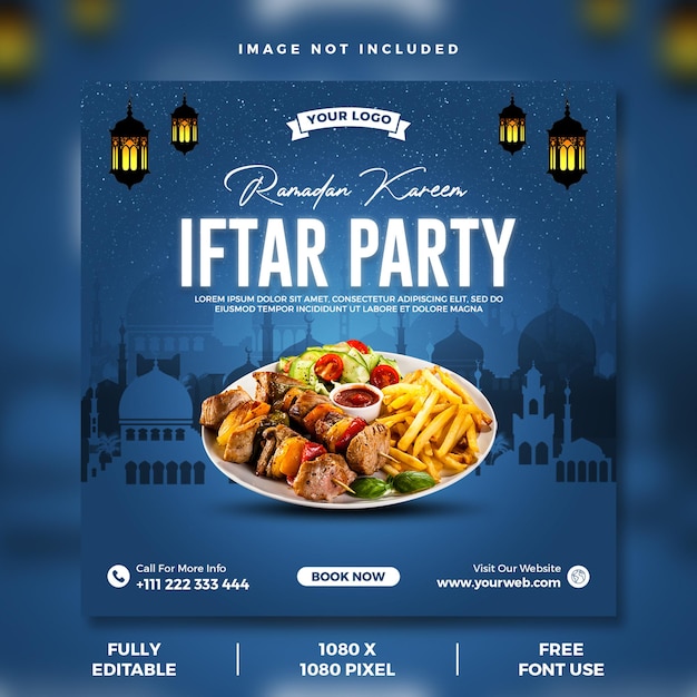 Plantilla de publicación en redes sociales de Ramadan Kareem Iftar party