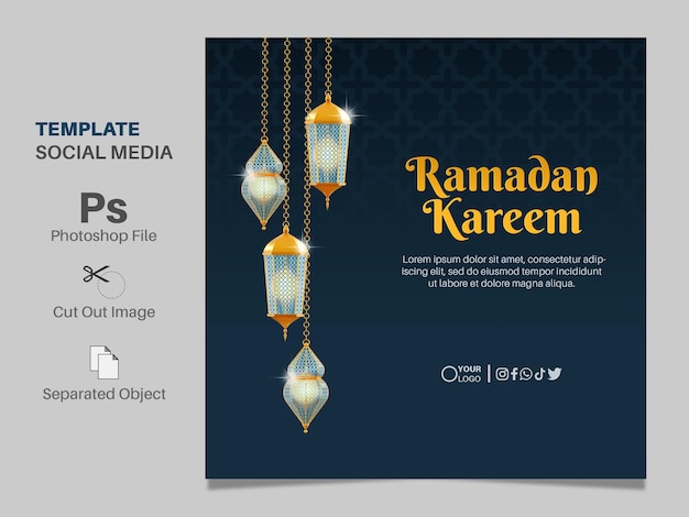 Plantilla de publicación en redes sociales para ramadan kareem con linterna