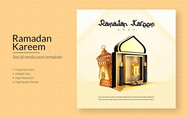 Plantilla de publicación de redes sociales ramadan kareem moderna y realista