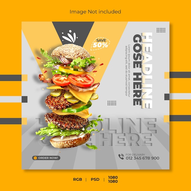 Plantilla de publicación de redes sociales de restaurante y menú de comida PSD