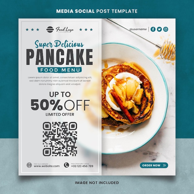 Plantilla de publicación en redes sociales para restaurante y menú de panqueques deliciosos de esta semana