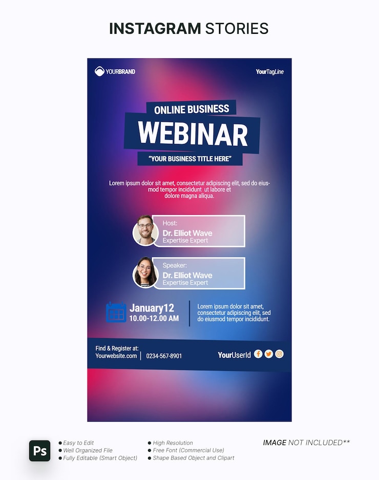 PSD plantilla de publicación de redes sociales de seminario web en vivo de marketing digital