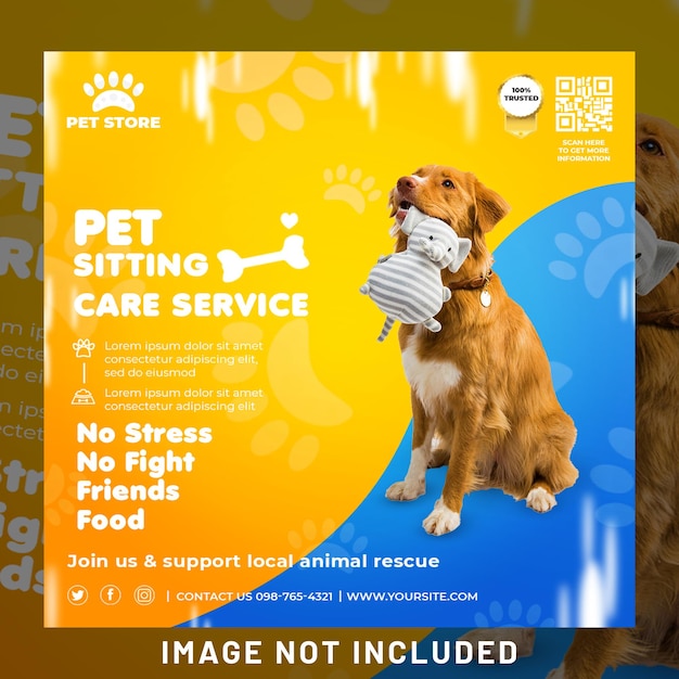 PSD plantilla de publicación de redes sociales de servicio de cuidado de mascotas