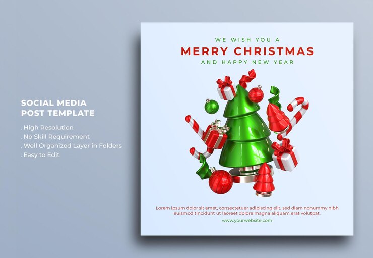 PSD plantilla de publicación en redes sociales de sorteo de feliz navidad y feliz año nuevo