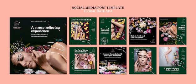 Plantilla de publicación de redes sociales de spa floral