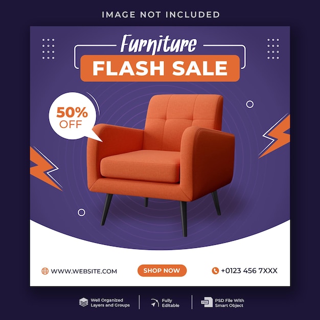 Plantilla de publicación de redes sociales de venta flash de muebles