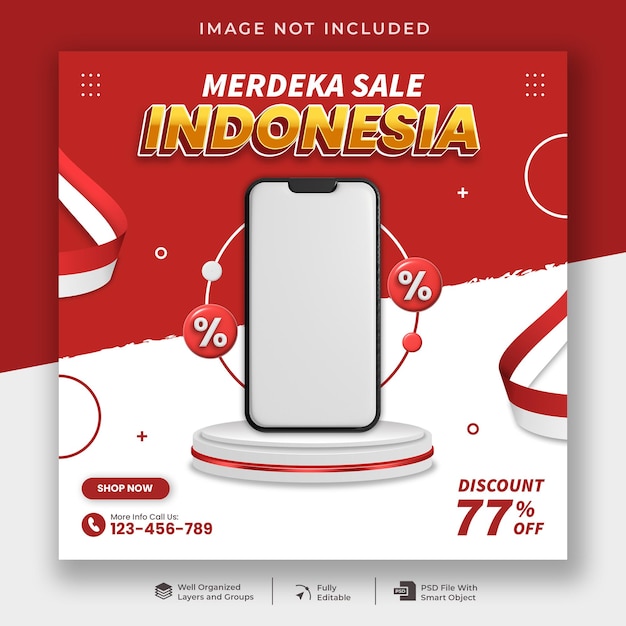 Plantilla de publicación de redes sociales de venta de merdeka de indonesia