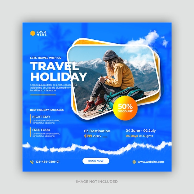 Plantilla de publicación de redes sociales de viajes y excursiones