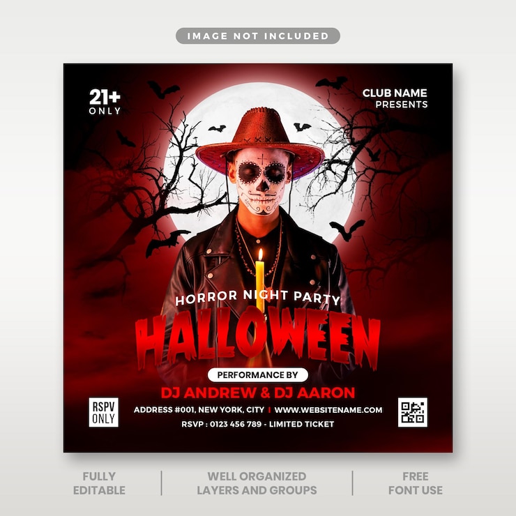 PSD plantilla de publicación de redes sociales de volante de fiesta de noche de terror de halloween