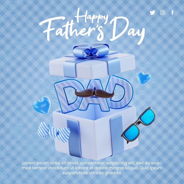plantilla de publicación de saludo del día del padre feliz con ilustración 3d
