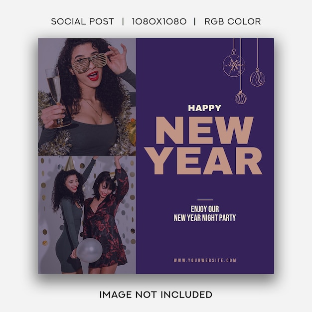 PSD plantilla de publicación social de feliz año nuevo
