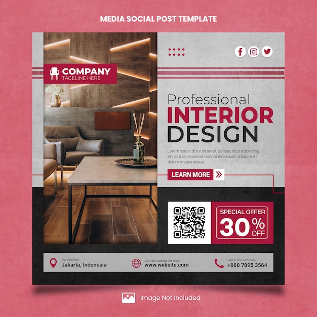 PSD plantilla de publicación social de medios interiores de diseño de hogar