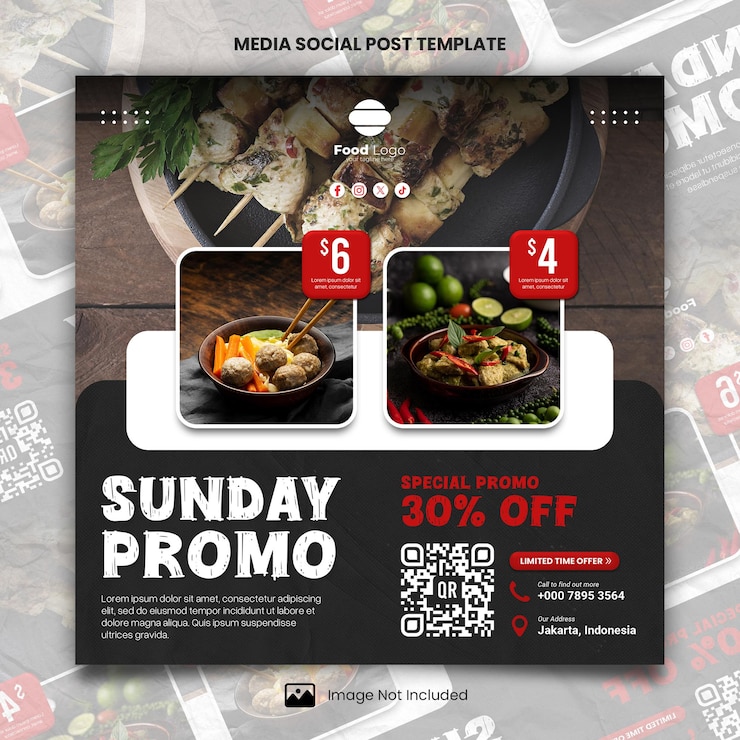 PSD plantilla de publicación social de medios de menú de comida de restaurante de oferta especial