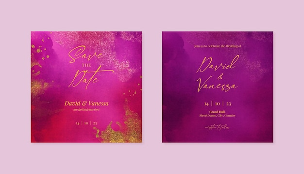 Plantilla de publicación de tarjeta de invitación de boda de Instagram rosa y dorado