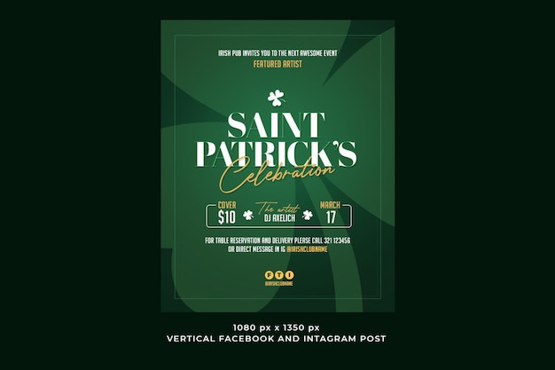 PSD plantilla de publicación vertical de facebook e instagram del día de san patricio