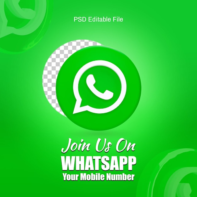 plantilla de publicación de WhatsApp de redes sociales con fondo transparente con icono de logotipo en 3D