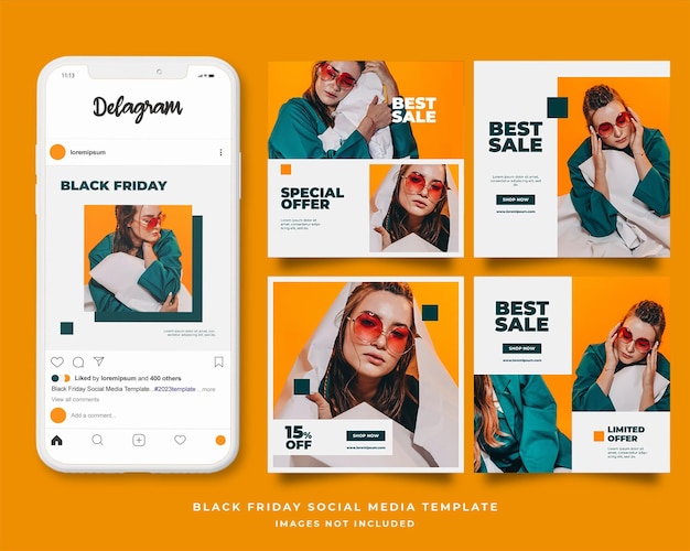 Plantilla de publicaciones de banner cuadrado de redes sociales de venta de viernes negro PSD