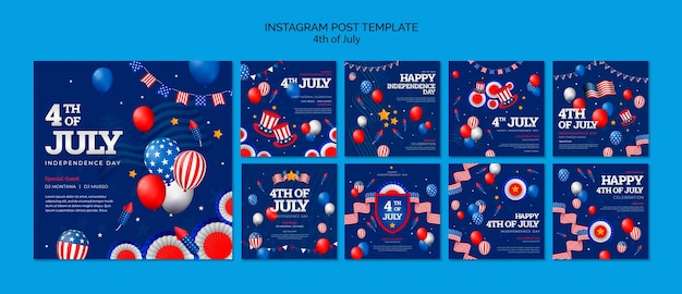 PSD plantilla de publicaciones de instagram del 4 de julio