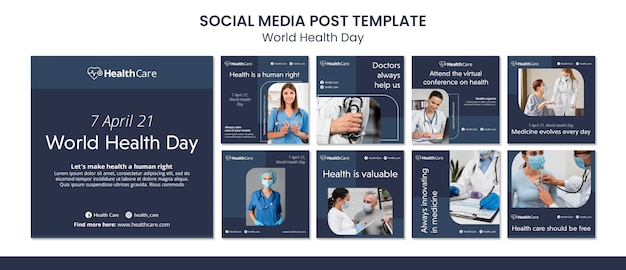 PSD plantilla de publicaciones de instagram del día mundial de la salud con foto