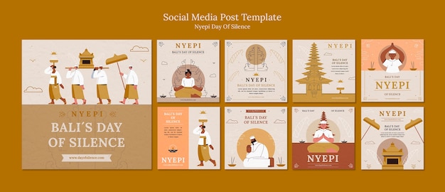 Plantilla de publicaciones de instagram de diseño plano nyepi