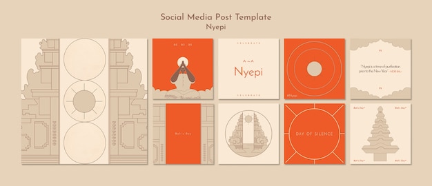 Plantilla de publicaciones de instagram de diseño plano nyepi