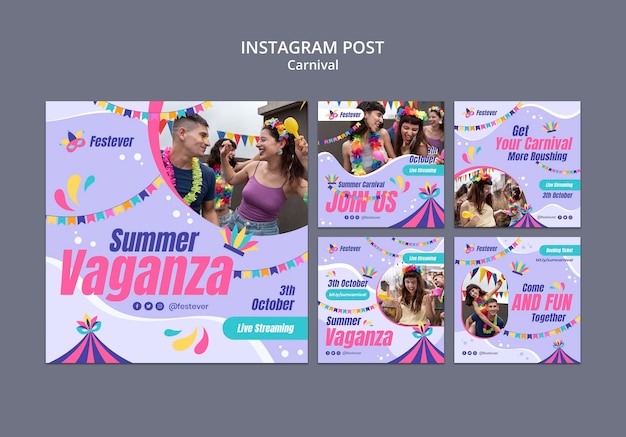 PSD plantilla de publicaciones de instagram de entretenimiento de carnaval