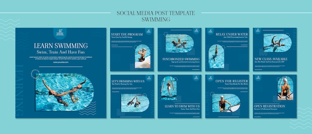 PSD plantilla de publicaciones de instagram de natación con foto