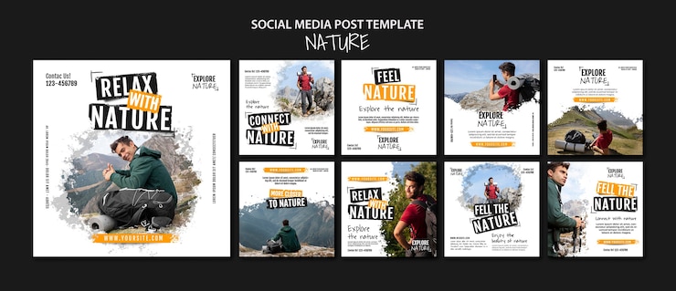 PSD plantilla de publicaciones de instagram de naturaleza de diseño plano
