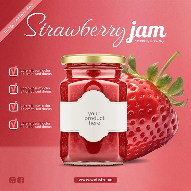 PSD plantilla de publicaciones de instagram para las redes sociales de strawberry jam