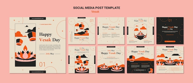 PSD plantilla de publicaciones de instagram vesak de diseño plano