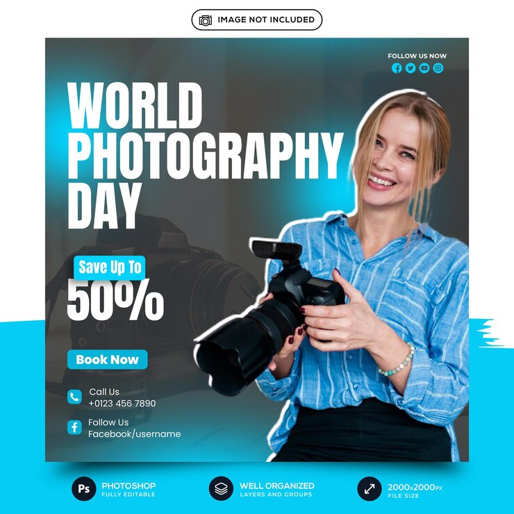 Plantilla de publicaciones en las redes sociales del Día Mundial de la Fotografía
