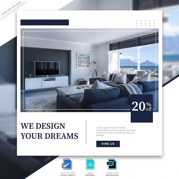 Plantilla de publicaciones de redes sociales de diseño interior psd premium