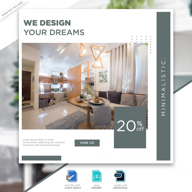 Plantilla de publicaciones de redes sociales de diseño de interiores