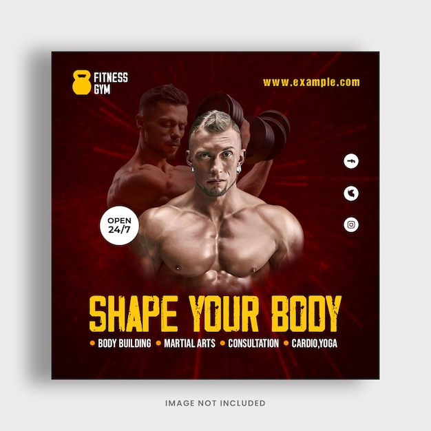 Plantilla de publicaciones en redes sociales de gimnasio Fitness Premium PSD