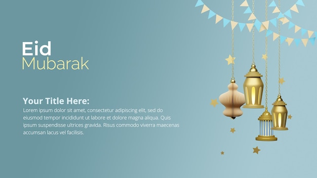 Plantilla realista de banner de redes sociales de Eid con renderizado 3d