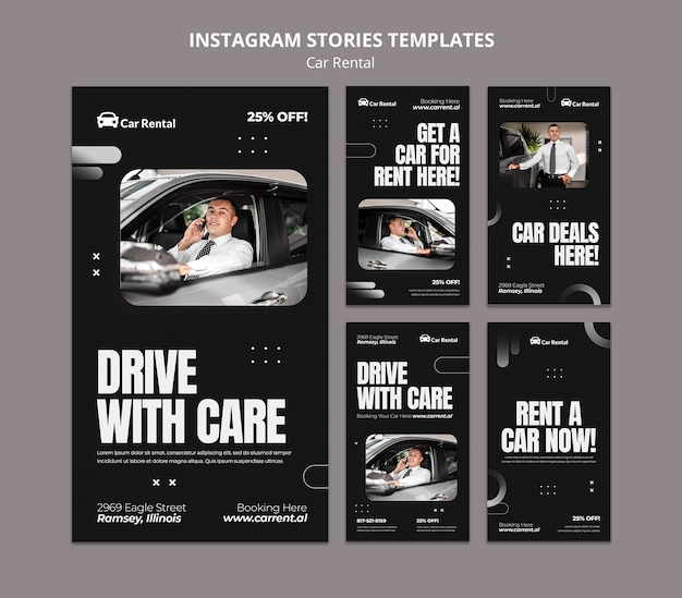 Plantilla realista de historias de instagram de alquiler de autos