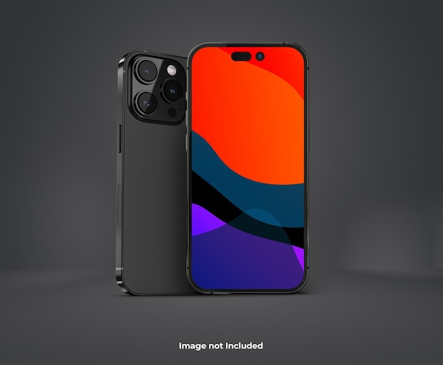 Plantilla realista de maqueta de pantalla de teléfono inteligente iphone 14 pro max 3d con fondo editable PSD