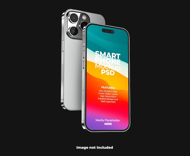 Plantilla realista de maqueta de pantalla de teléfono inteligente iphone 14 pro max 3d con fondo editable psd