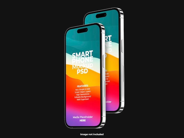 Plantilla realista de maqueta de pantalla de teléfono inteligente iphone 14 pro max 3d con fondo editable psd