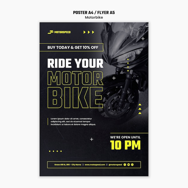 Plantilla realista de póster de negocios de motos