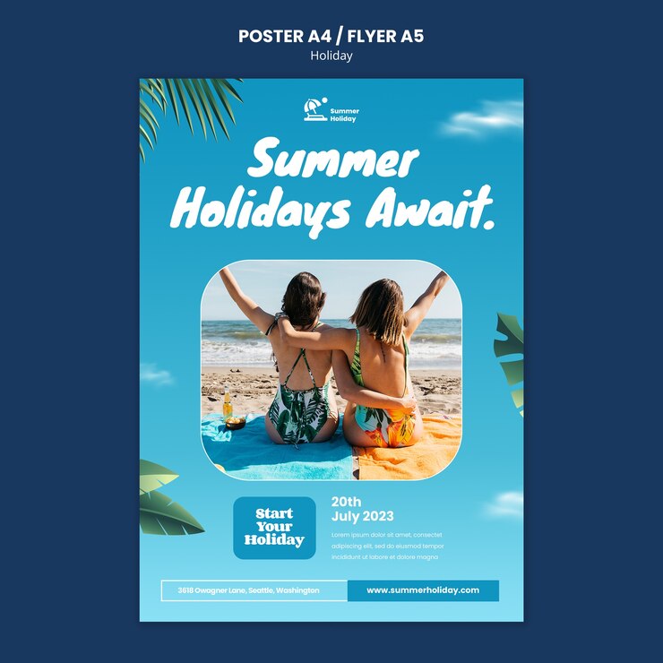 PSD plantilla realista de póster de vacaciones de verano