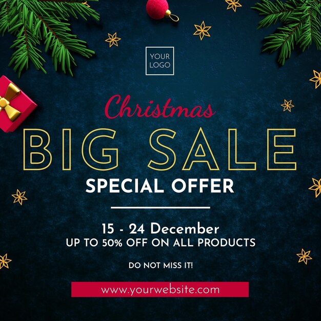 Plantilla realista de redes sociales de concepto de venta de navidad