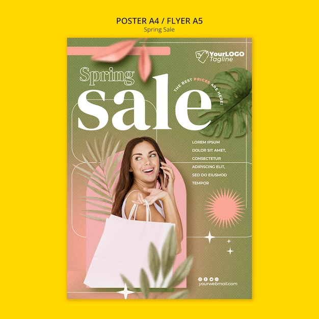 Plantilla de rebajas de primavera de diseño plano