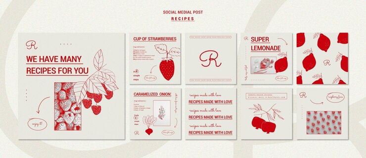 PSD plantilla de recetas dibujadas a mano publicación en redes sociales